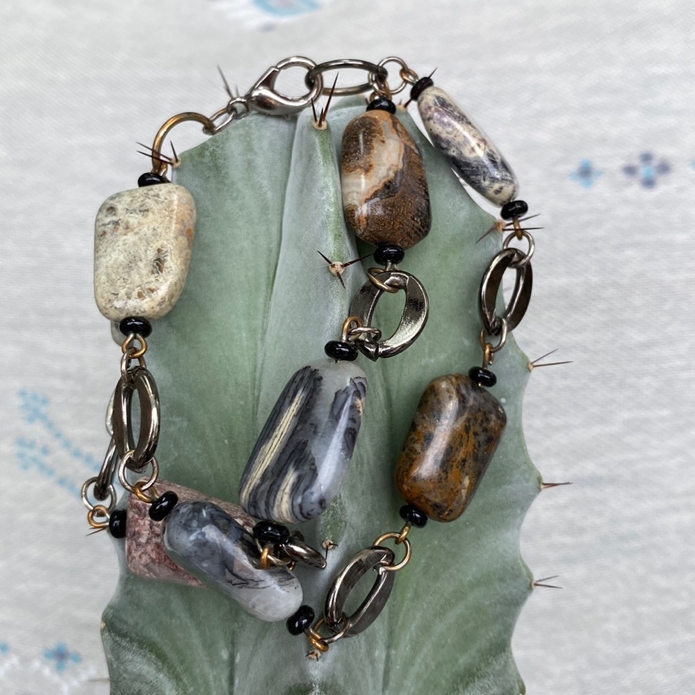 Agate & Gunmetal Double Strand Bracelet